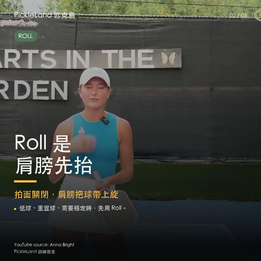 Anna Bright 反手拉球提示卡,重點是肩膀帶動與拍面關閉