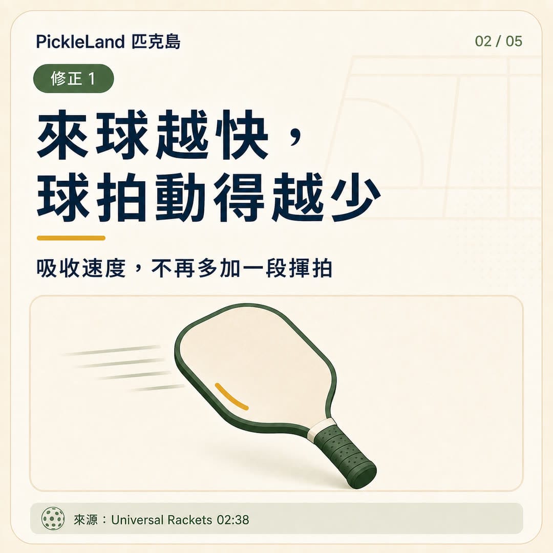 PickleLand 短擋截擊圖卡，來球越快球拍移動越少，吸收速度而不是再加一段揮拍