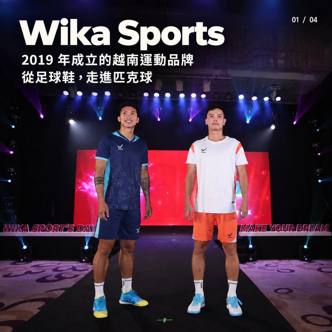 Wika Sports Day 官方活動照，越南足球選手 Đoàn Văn Hậu 與 Nguyễn Hoàng Đức 穿著 Wika 裝備站在品牌舞台上