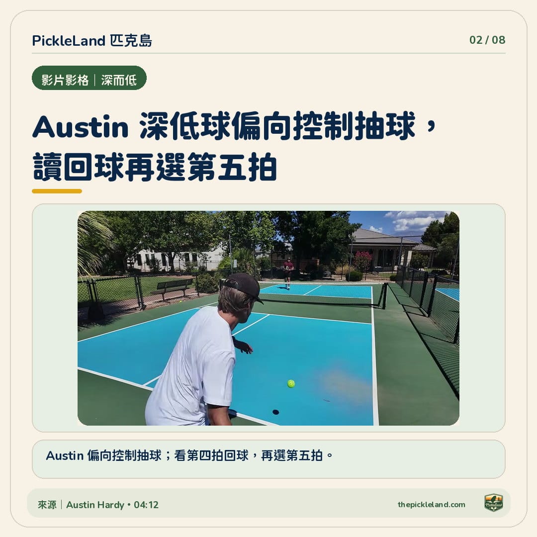 Austin Hardy 深低球教學的擊球位置示範,提醒同時評估抽球控制與恢復位置