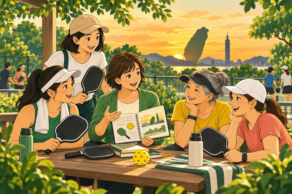 PickleLand 匹克島 LINE 社群：一起交流、閱讀攻略與練習匹克球的品牌示意插畫